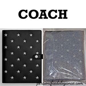 NEW Coach Silver Star Studded Refined Smooth Leather Black Notebook Journal